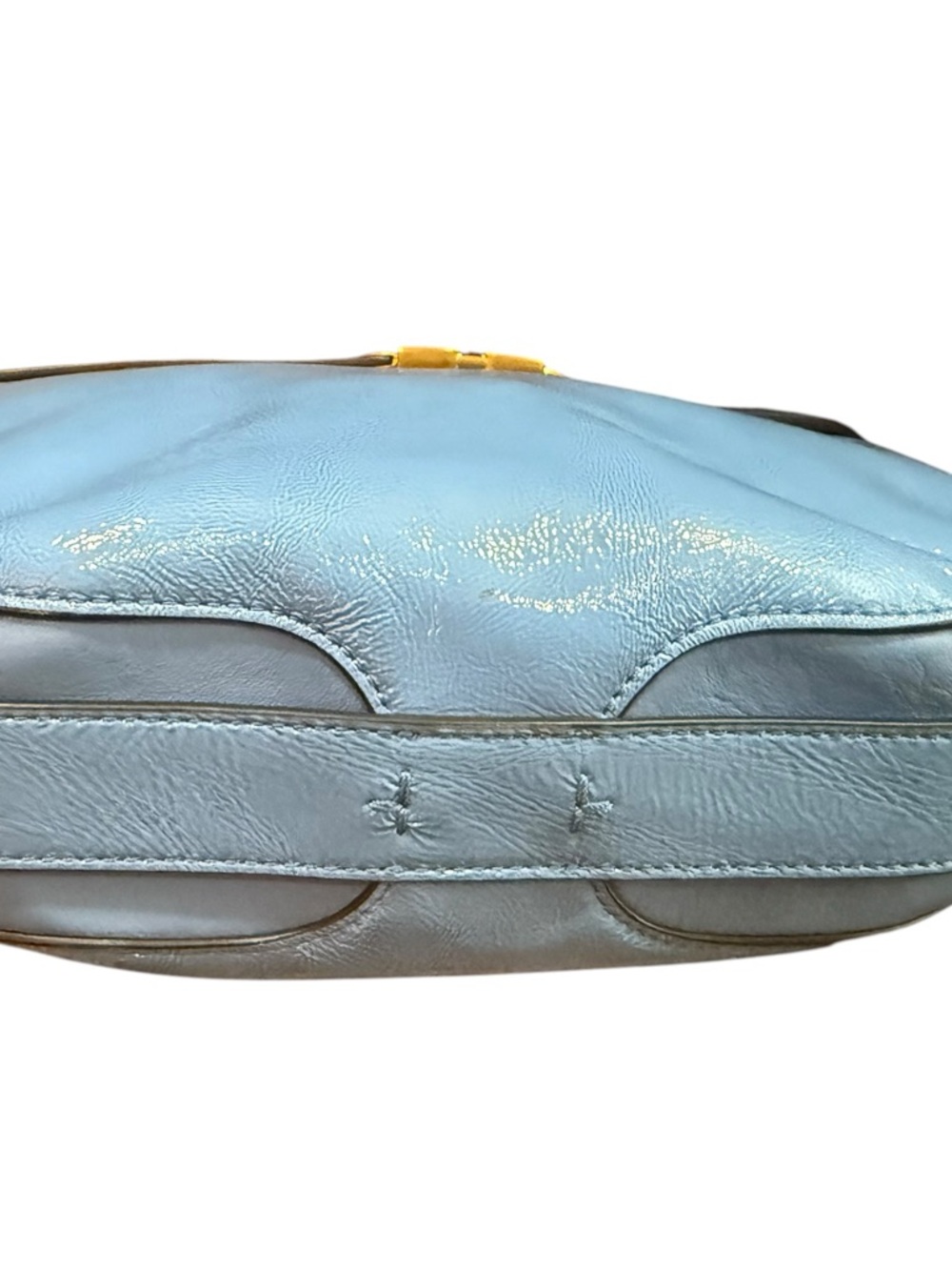 Tory Burch Miller Belted Crossbody Bag Blue Leather Double T Logo - Picture 11 of 14